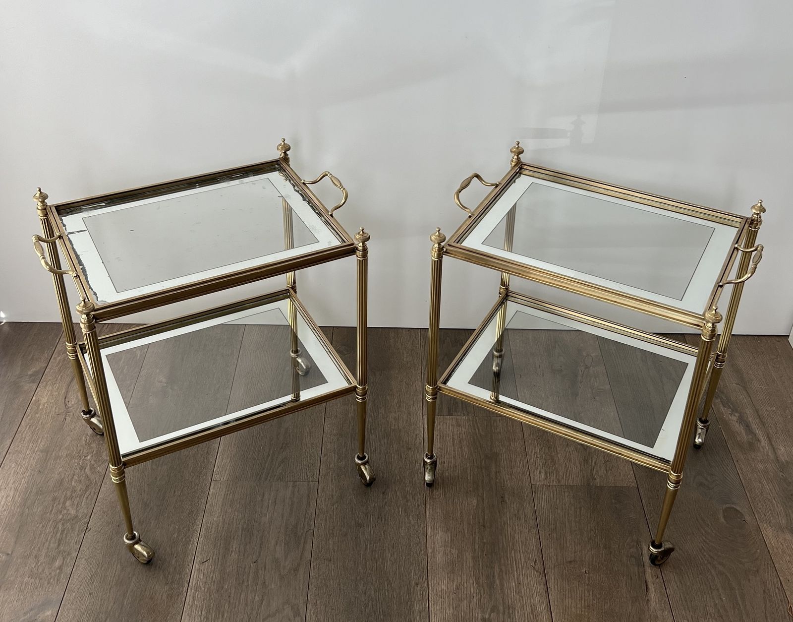 Rare Pair Of End Tables Forming Rolling Tables With Removable Top Trays From Maison Jansen photo for sale