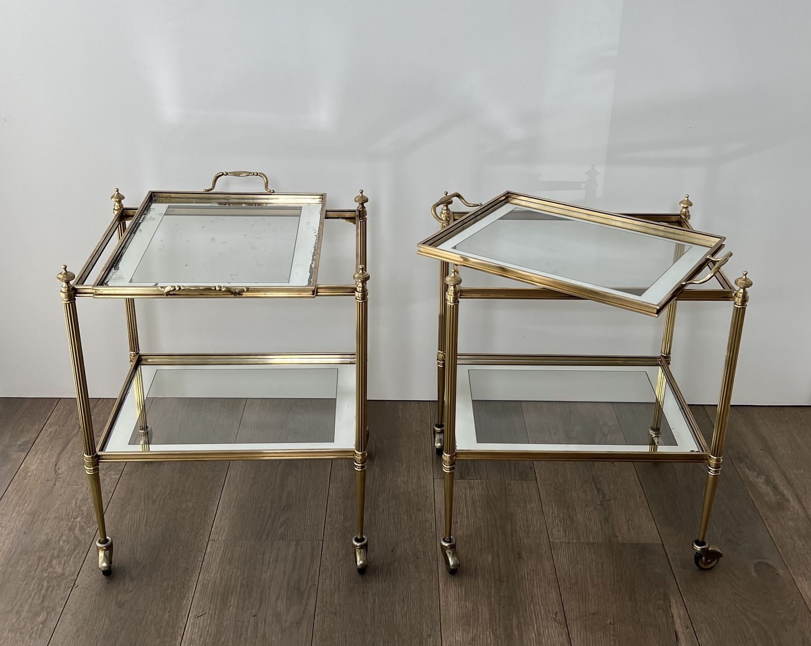 Rare Pair Of End Tables Forming Rolling Tables With Removable Top Trays From Maison Jansen photo Furniture