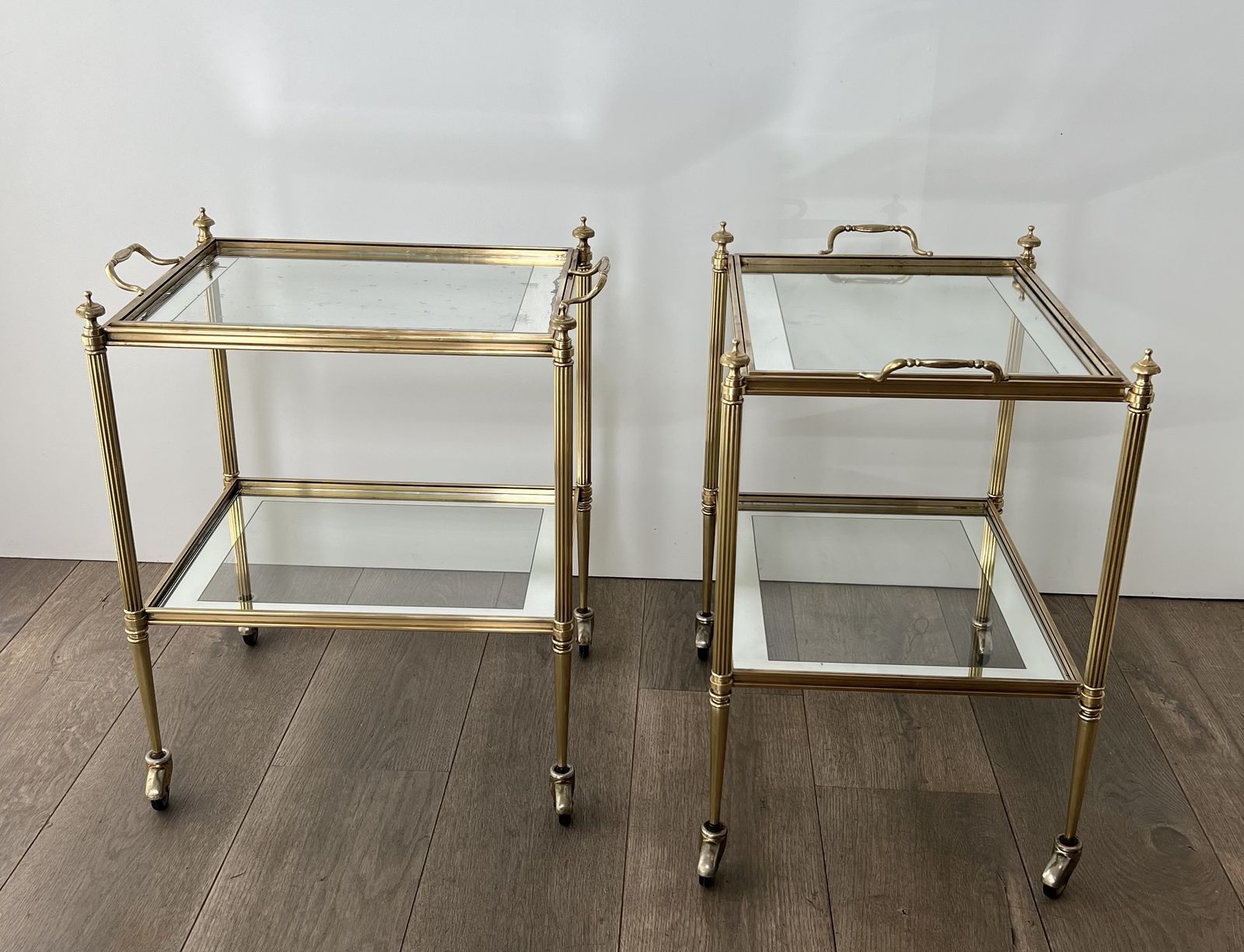 4500.0 Rare Pair Of End Tables Forming Rolling Tables With Removable Top Trays From Maison Jansen photo