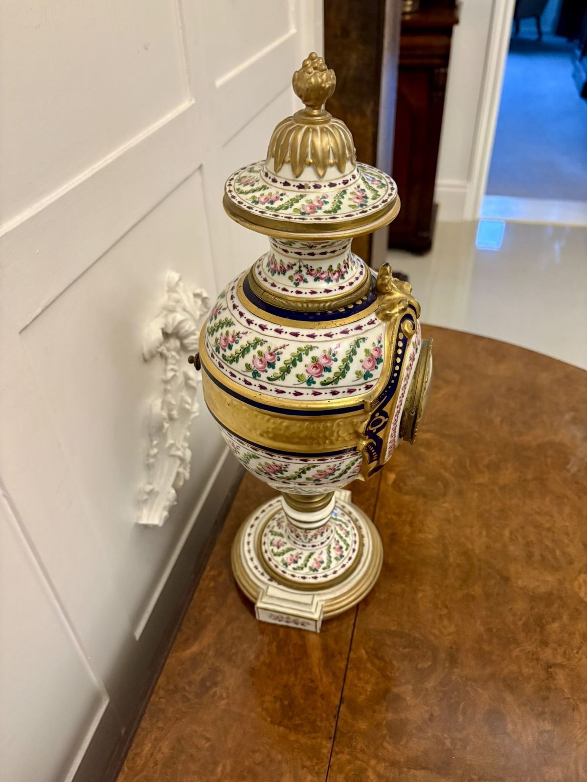Outstanding Quality Large French Antique 19th Century Hand Painted Porcelain Urn Shaped Mantle Clock photo for sale