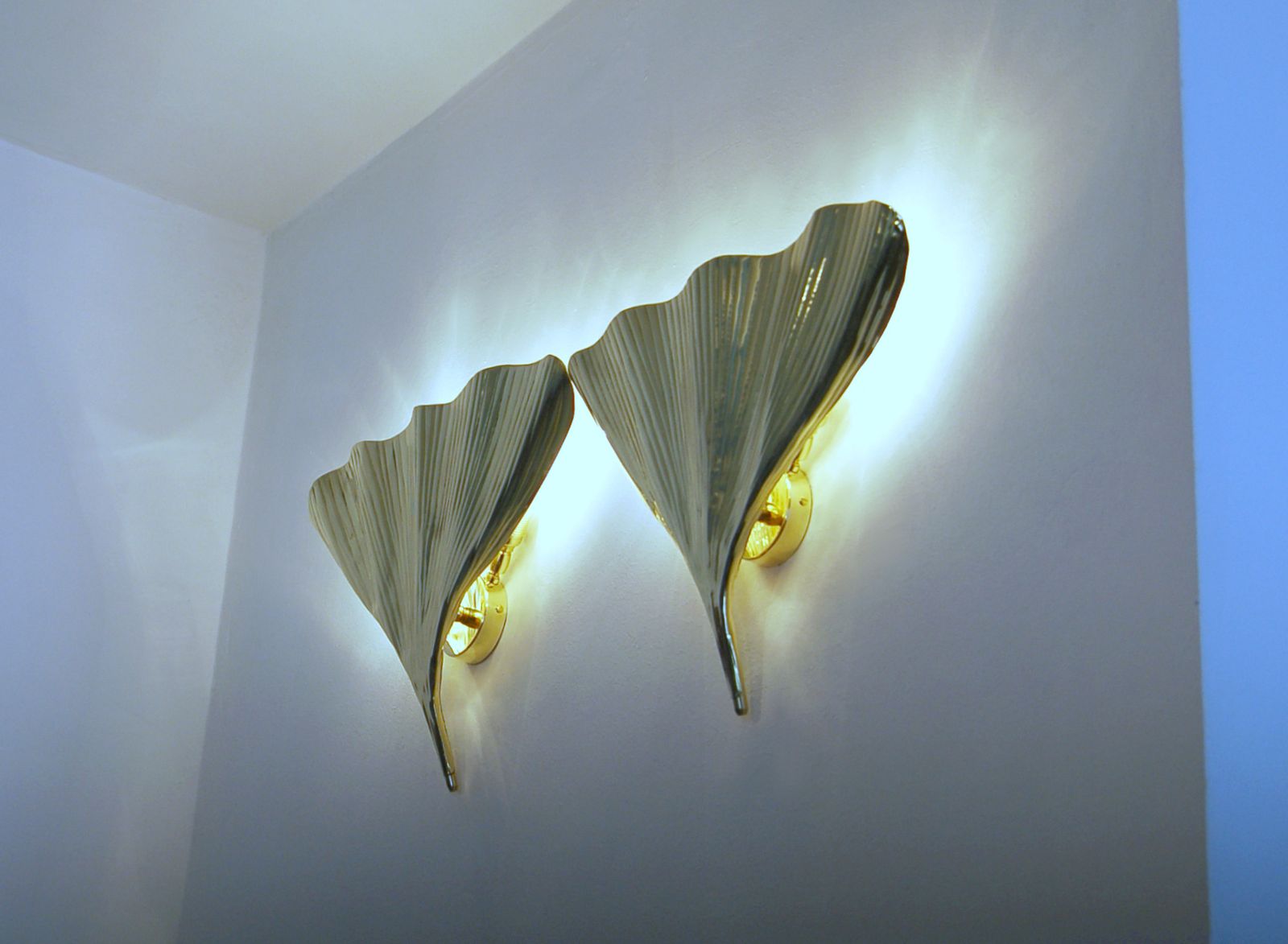 Pair Of Wall Lamp Art. A 018 Leaf   Brass   Bottega Gadda Milano photo vintage