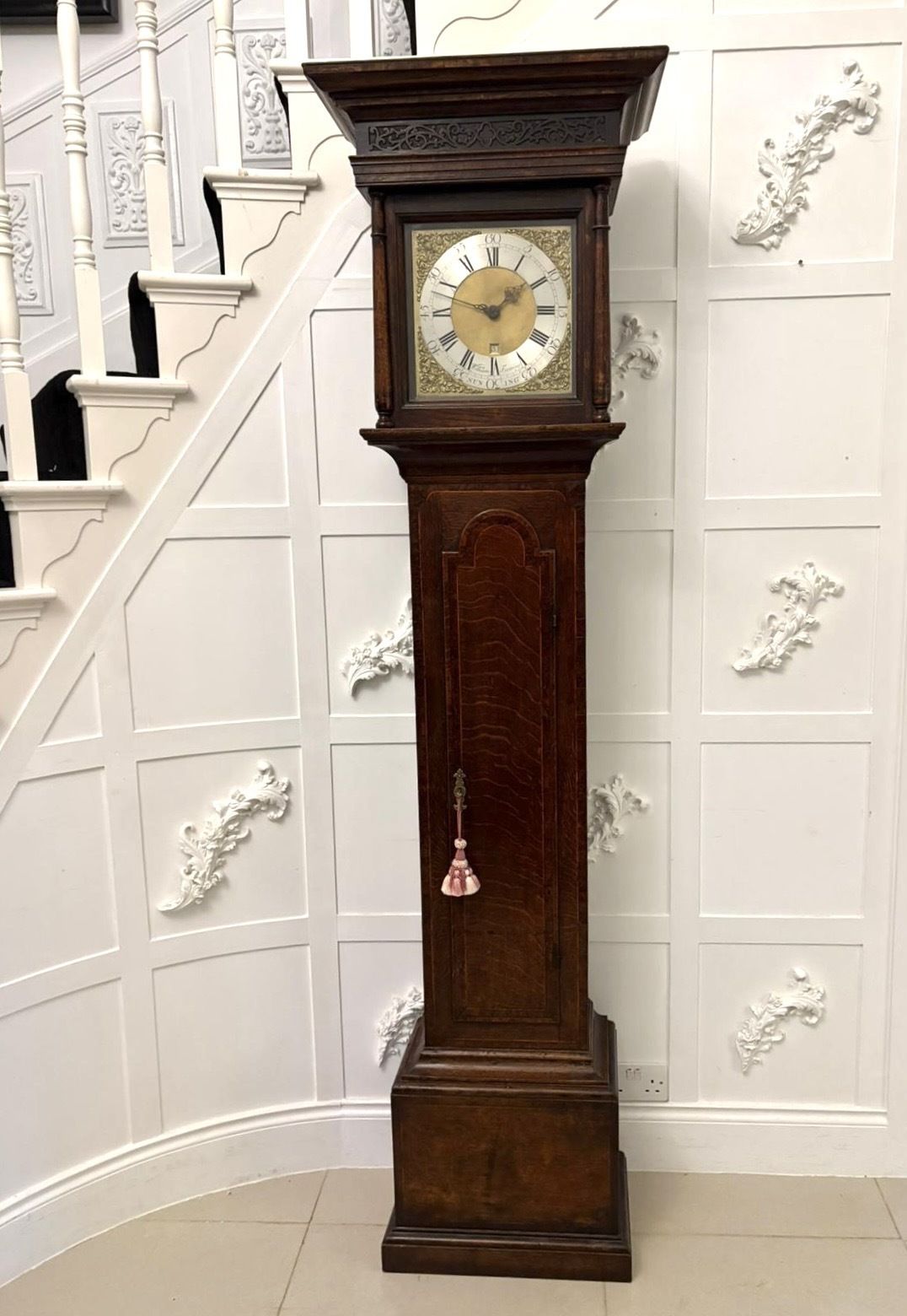 Outstanding Quality Antique 18th Century Oak And Burr Oak Brass Face Longcase Clock