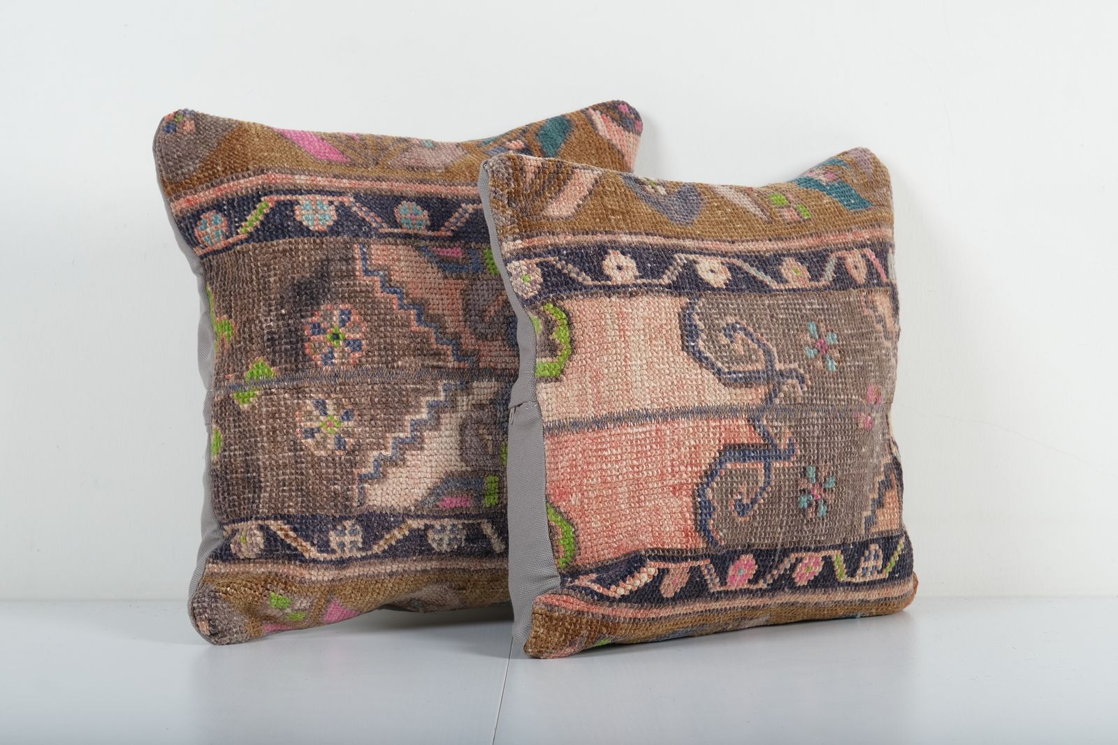Pillow Cover, Set Handwoven Tan Oushak Pillow, Pair Bohemian Oushak , Couch Aztec Pillow photo Textiles