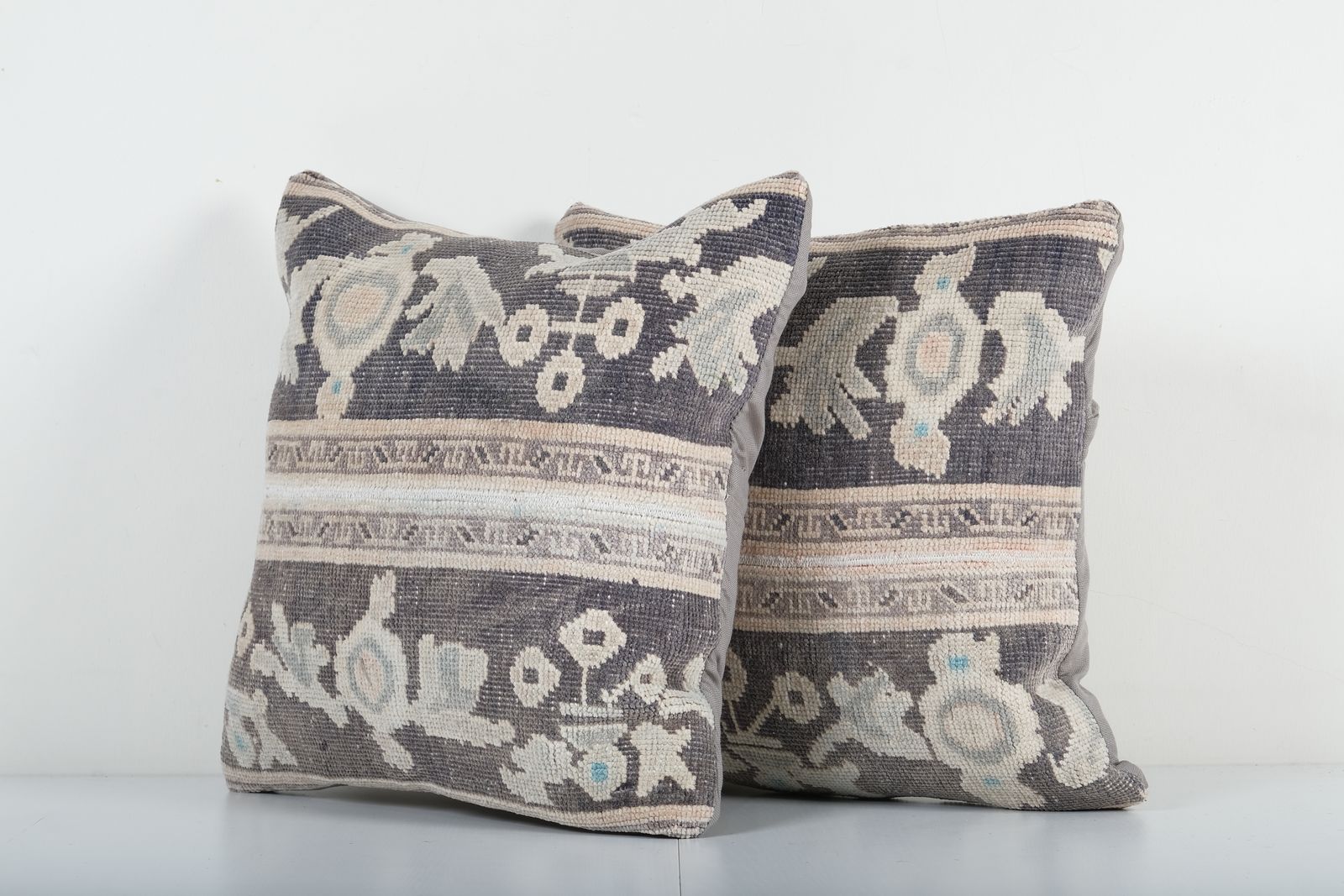 Muted Beige And Blue Carpet Rug Pillow, Faded Ethnic Turkish Yastik Pillow, Oushak  Pillow Cover photo furniture