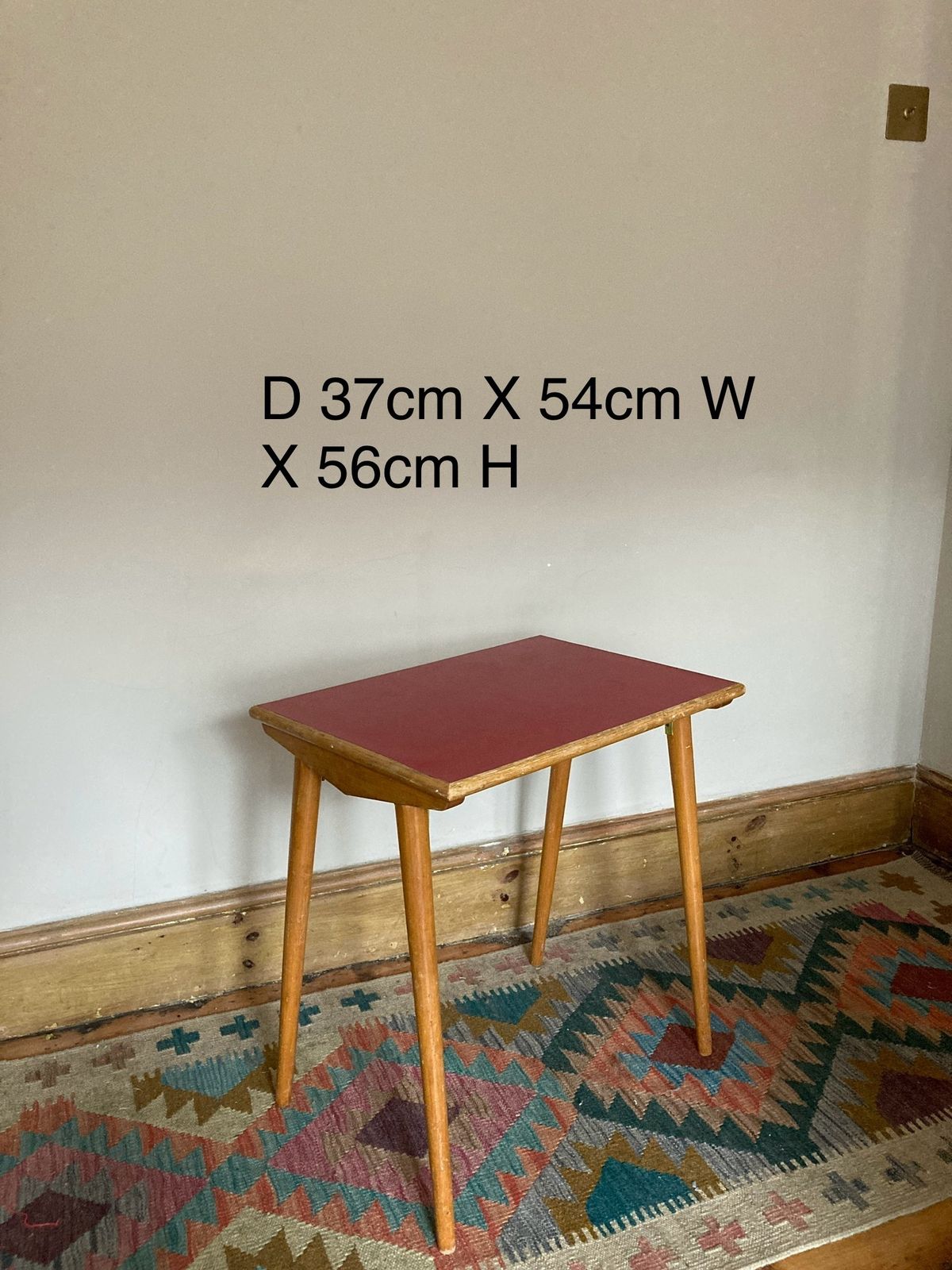 Side Table With Red Melamine Top & Wooden Legs 1950s photo for sale
