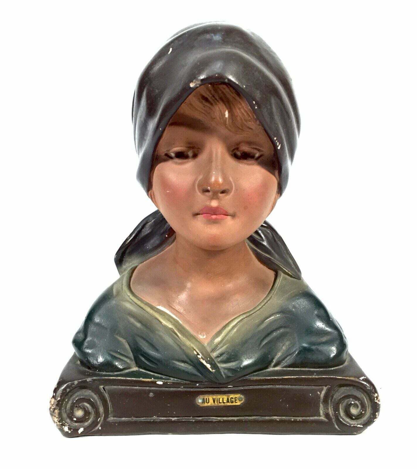 Antique Art Deco French Young Girl Plaster Portrait Bust / C.1930 photo furniture