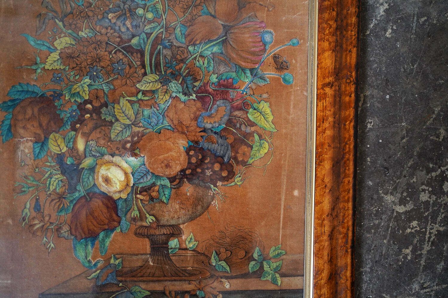 A Mid 19thc Victorian Period Floral Still Life Velvet Painting C.1850