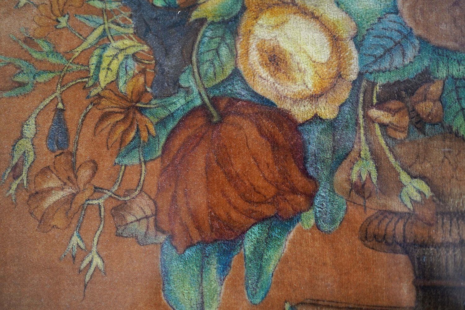 A Mid 19thc Victorian Period Floral Still Life Velvet Painting C.1850 photo Art