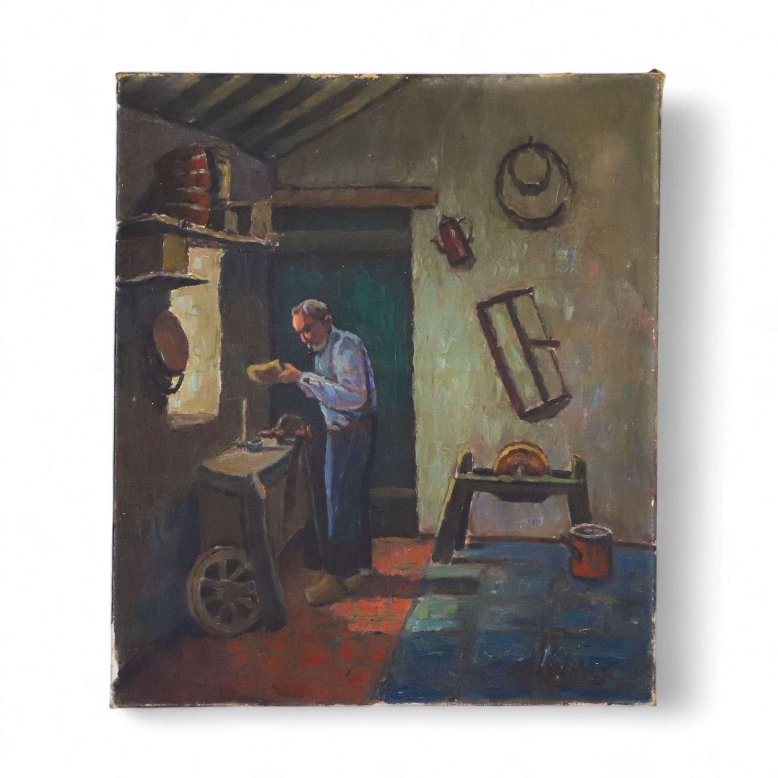 Early French Naïve Painting Of A Clog Maker