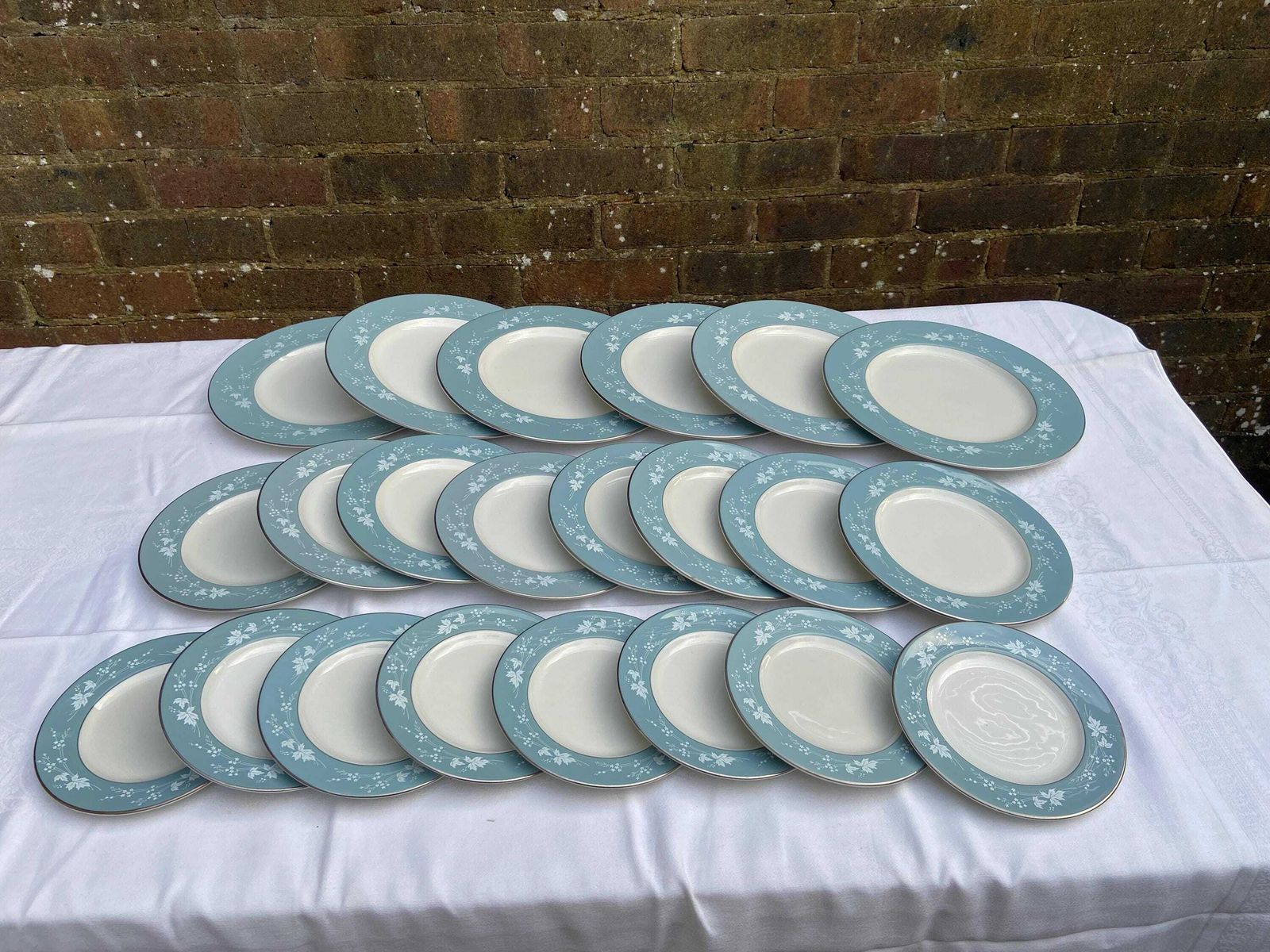 Six Place Vintage Dinner Service Reflection Mid Century Royal Doulton   37 Pieces   Vgc   Blue Grey Floral Pattern With White photo furniture