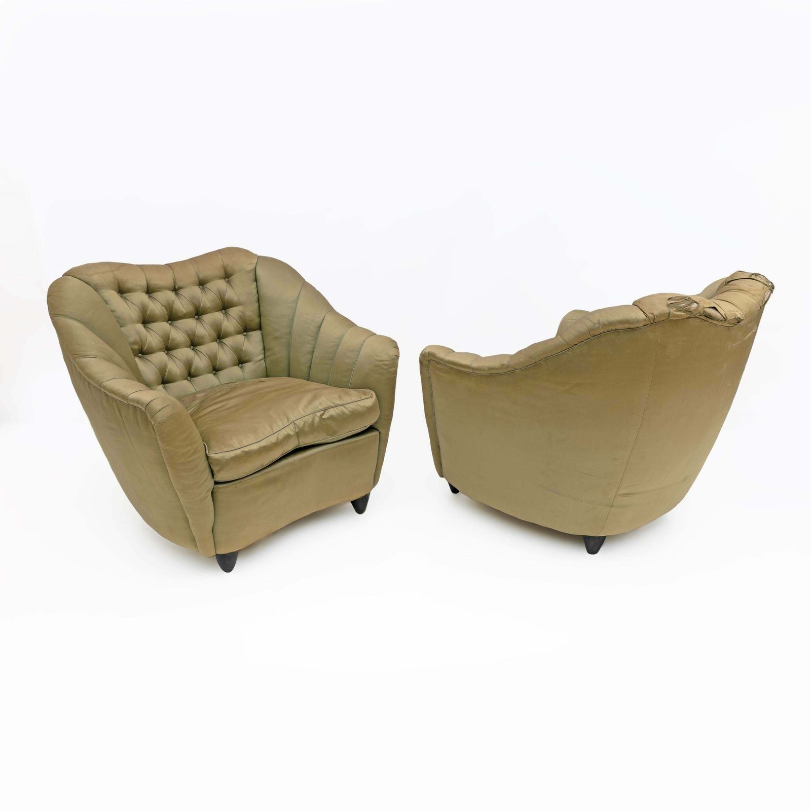 Pair Of Gio Ponti Mid Century Modern Curved Armchairs For Casa E Giardino, 1940s photo vinterior