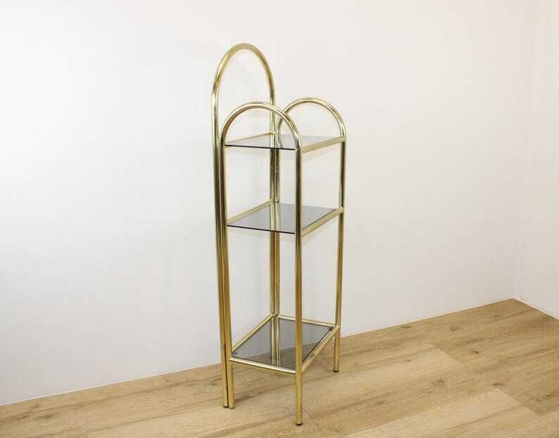 Vintage Mid Century Modern Shelves/Hollywood Regency Shelving With Smoked Glass 80's/Bathroom Stand/Flower Stand/Book Stand photo Furniture