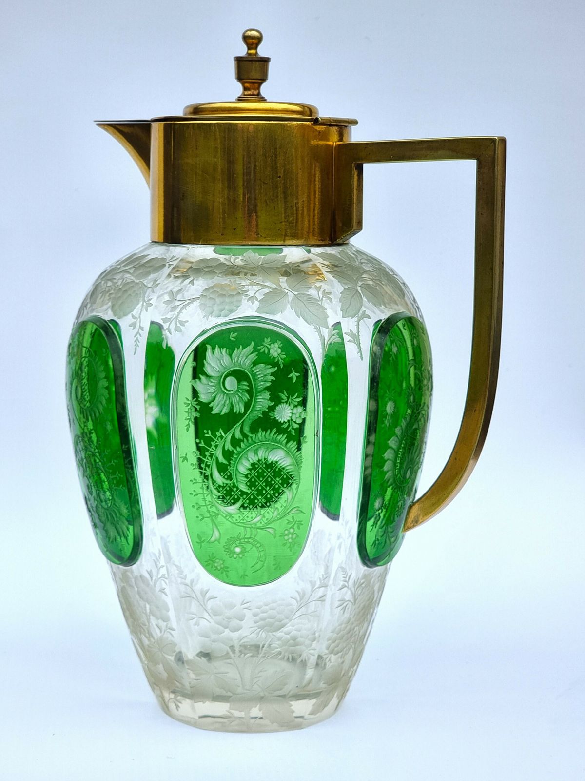 19th Century Bohemian Glass Claret Jug With Finely Cut Green Glass Panels Circa 1890 photo furniture