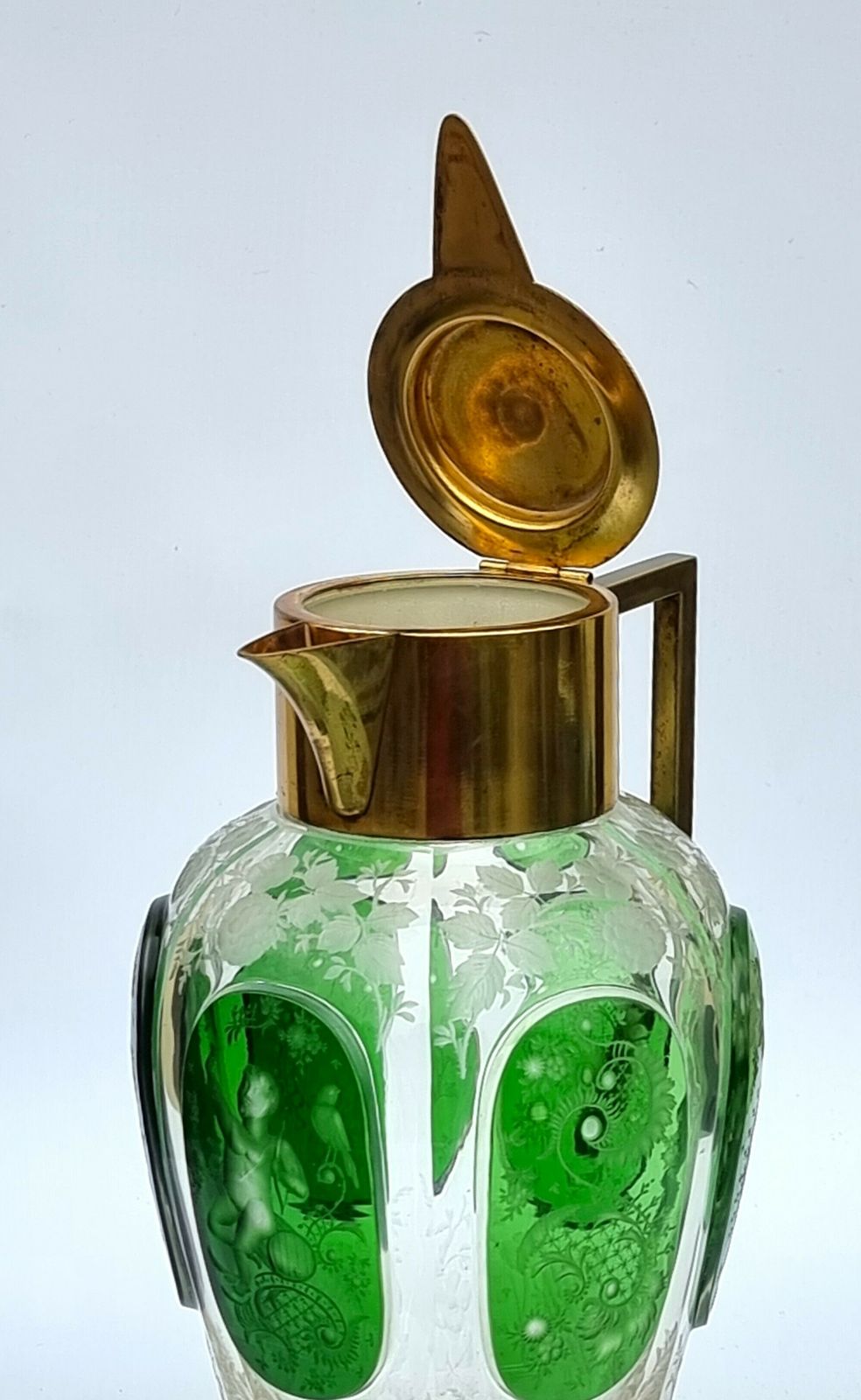 19th Century Bohemian Glass Claret Jug With Finely Cut Green Glass Panels Circa 1890 photo Home Decor