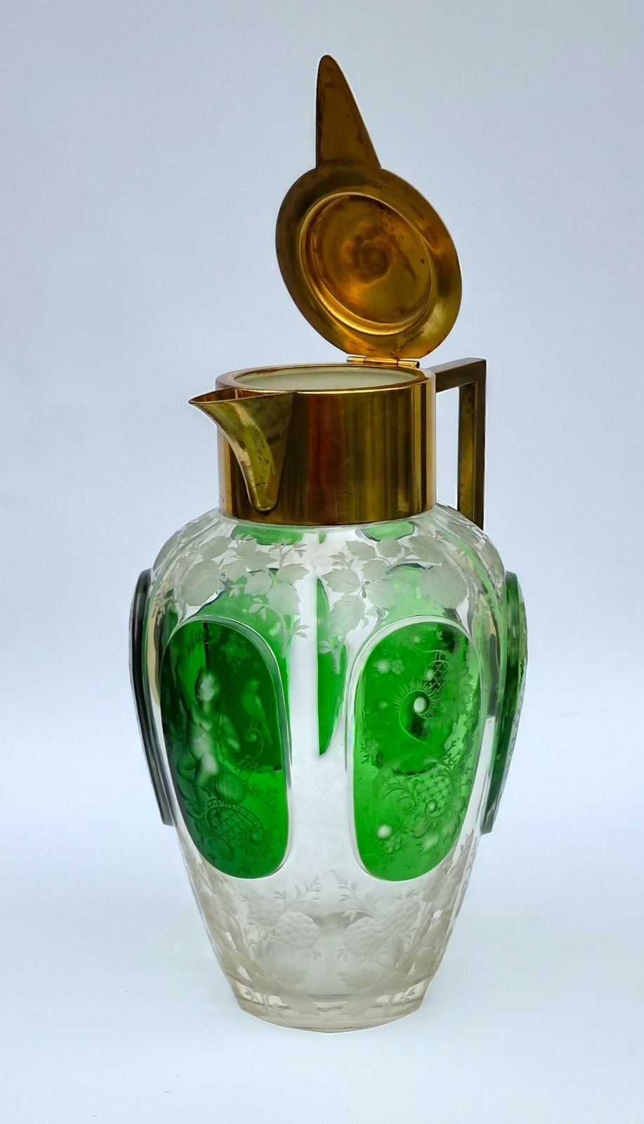 Home Decor 19th Century Bohemian Glass Claret Jug With Finely Cut Green Glass Panels Circa 1890 photo