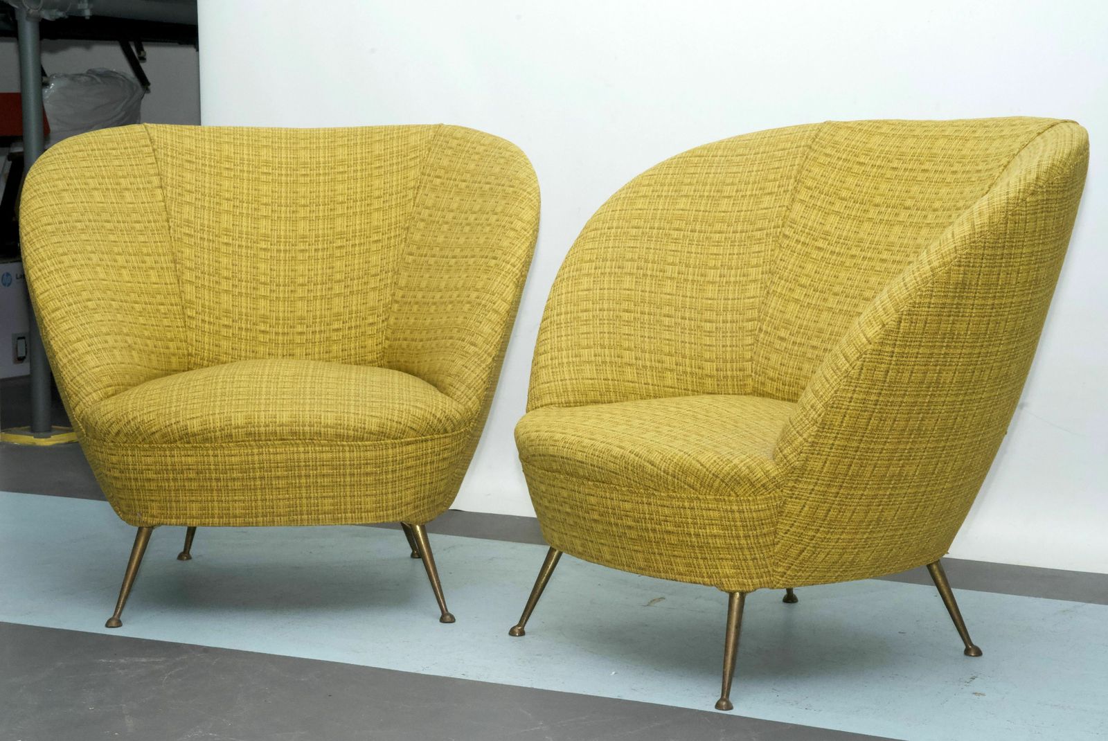 Pair Of Ico Parisi Style Armchairs In Original Fabric, Italy, 1950s photo furniture
