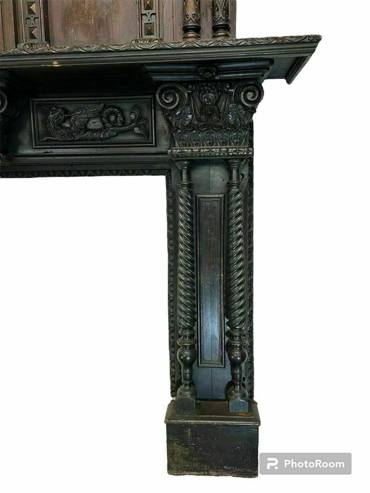 Solid Oak Carved Antique Fireplace Surround Period Wood Overmantel Reclaimed photo Home Fixtures