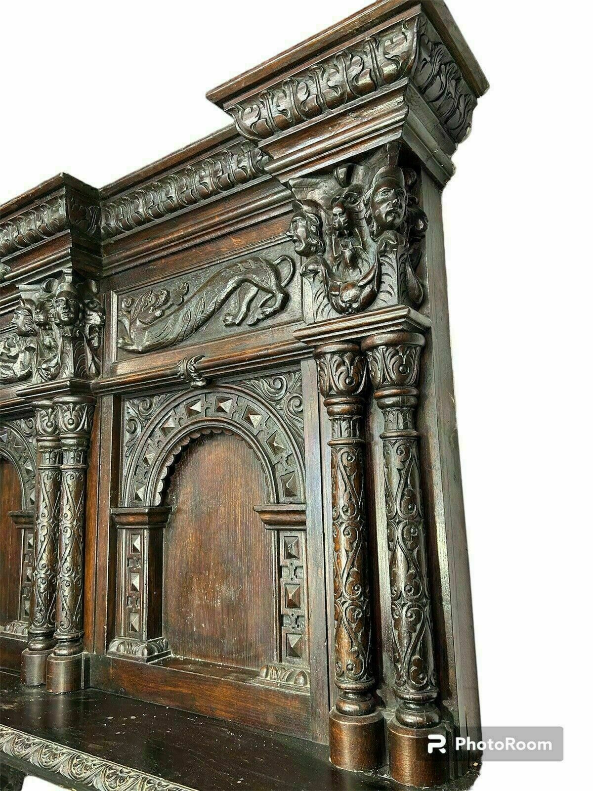 photo for sale Solid Oak Carved Antique Fireplace Surround Period Wood Overmantel Reclaimed