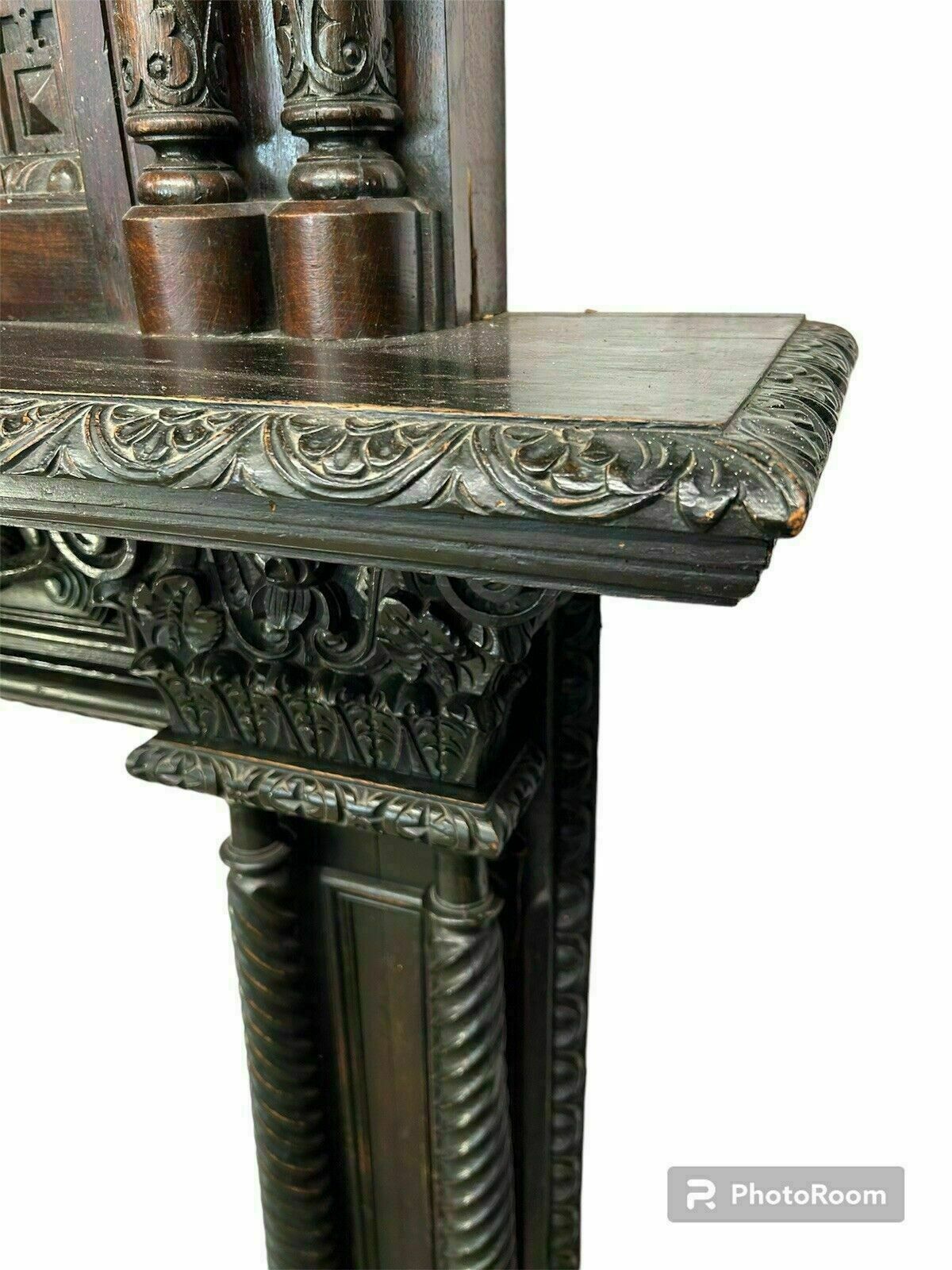 8850.0 Solid Oak Carved Antique Fireplace Surround Period Wood Overmantel Reclaimed photo