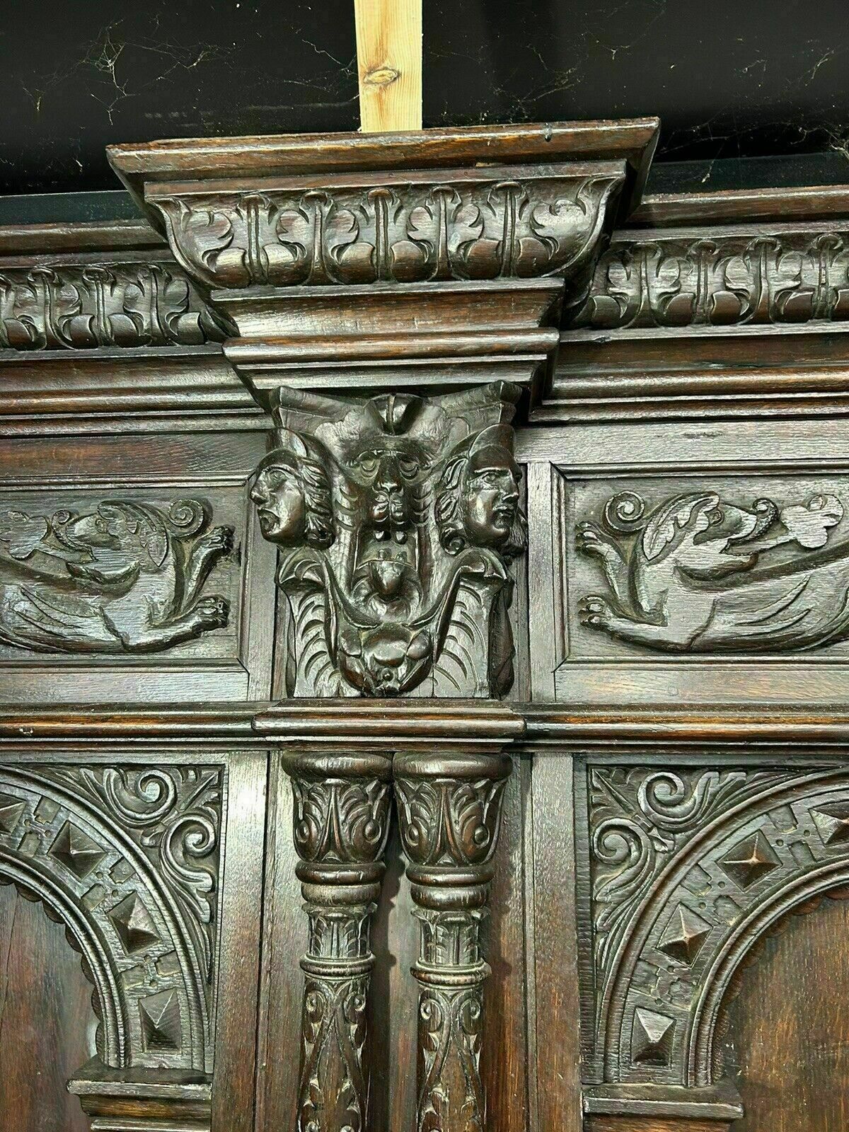 photo buy Solid Oak Carved Antique Fireplace Surround Period Wood Overmantel Reclaimed