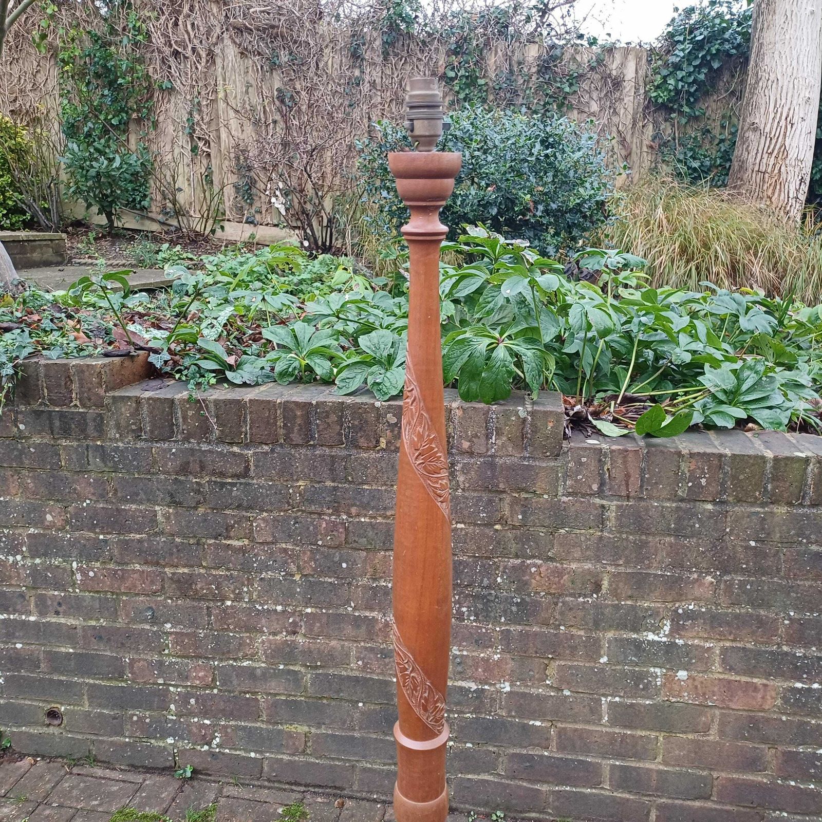 Vintage 60’s Teak Standard Lamp Fantastic Spiral Carved Decoration. photo furniture