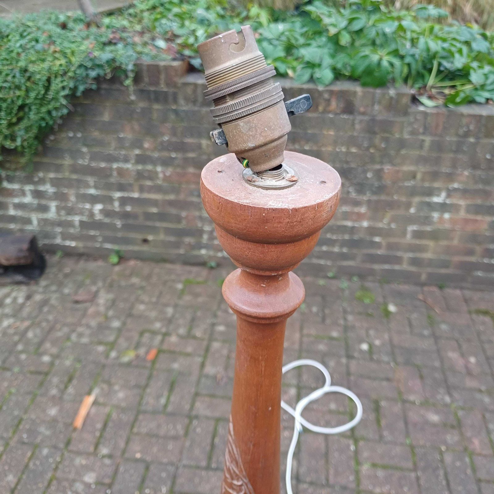 photo for sale Vintage 60’s Teak Standard Lamp Fantastic Spiral Carved Decoration.