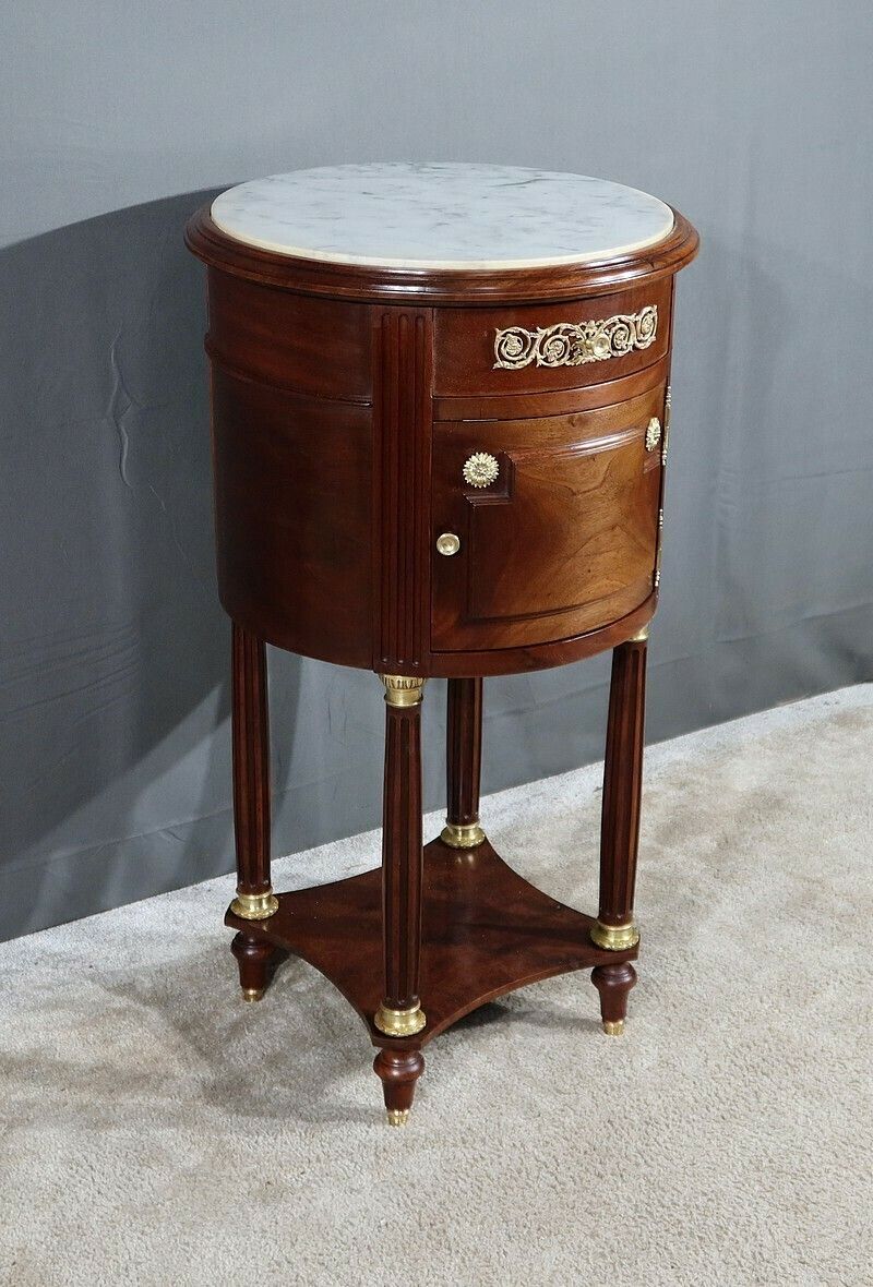 Small Mahogany Drum Table, Louis XVI Style – Late 19th Century photo for sale