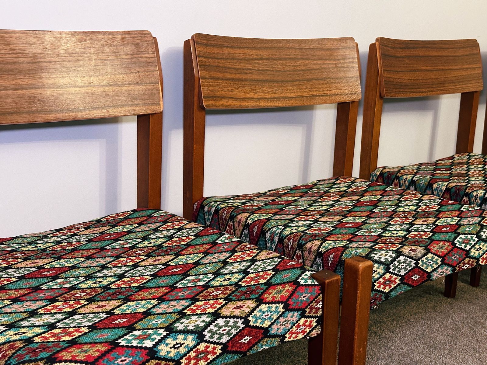 Set Of 4 Mid Century Teak Dining Room Chairs   Professionally Restored / Reupholstered photo for sale
