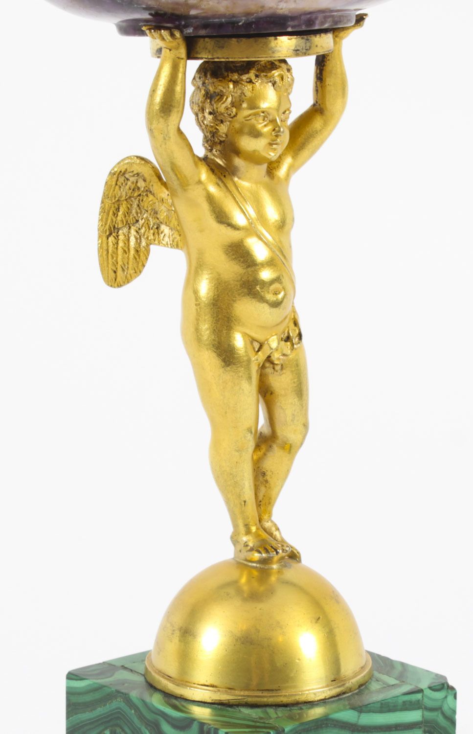 Antique Regency Ormolu Cherub Tazza With Malachite & Blue John 19th C photo furniture
