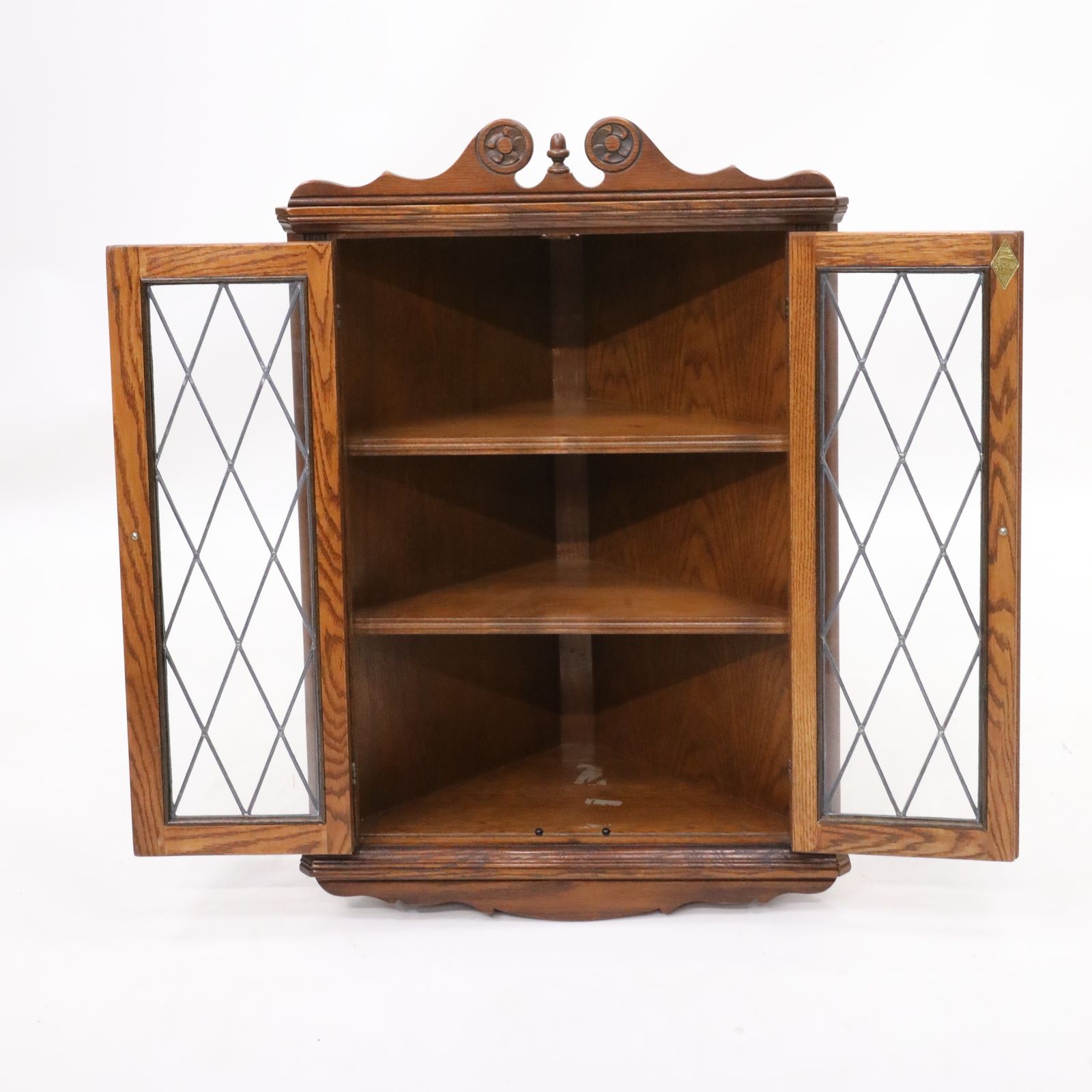 Old Charm Oak Hanging Corner Display Cabinet Tudor Brown #1914 Free Uk Delivery photo vinterior