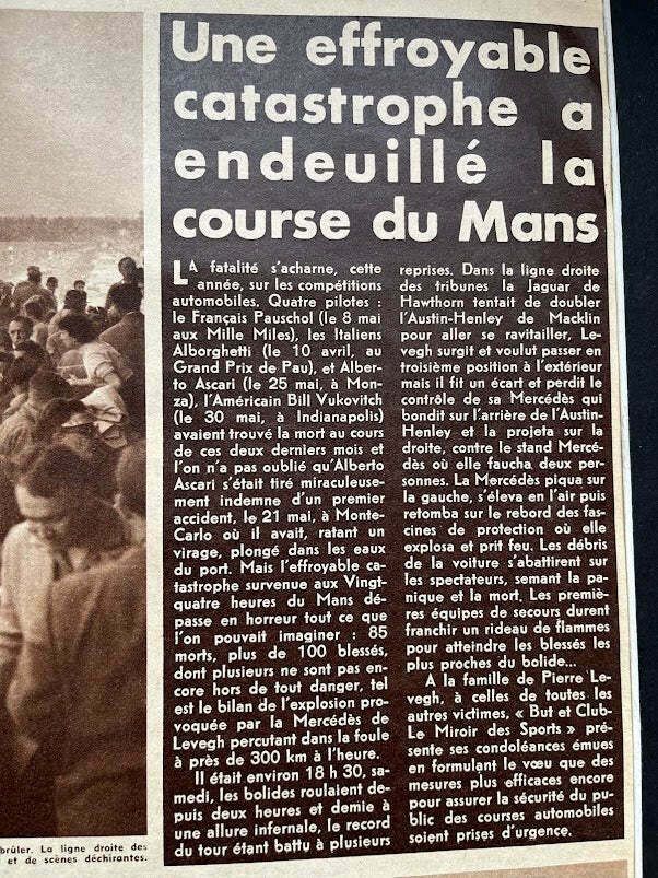 Vintage 1955 Le Mans 24 Hr Race Print Mike Hawthorn Mercedes Accident photo Art