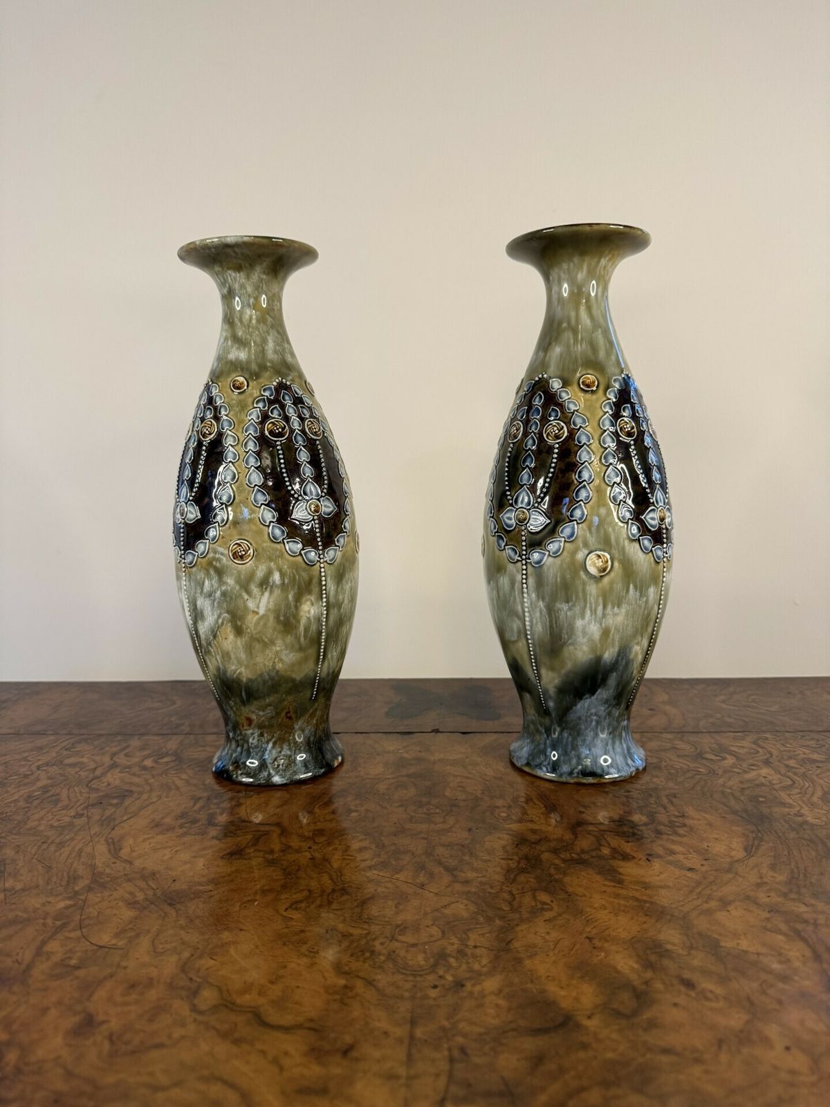 Elegant Quality Pair Of Art Nouveau Royal Doulton Shaped Vases photo Home Decor