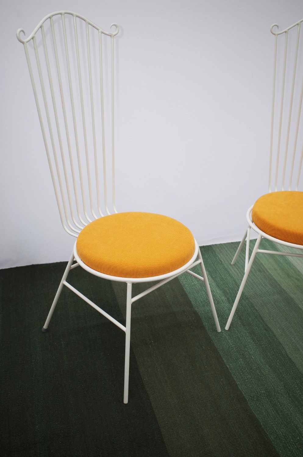 713.0 2 X Vintage Metal Garden Chair With Yellow Cushion 1950s photo