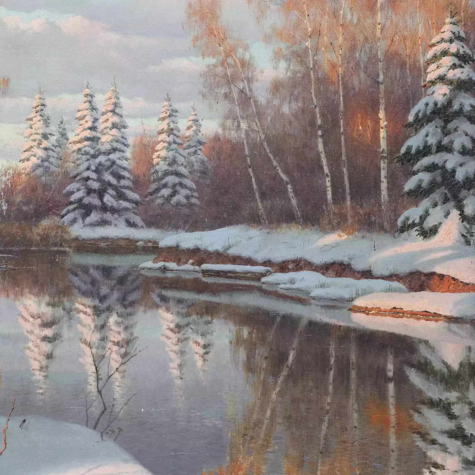Winter Landscape. River Bank In Winter. Boris Bessonov (1862 1934) photo Art