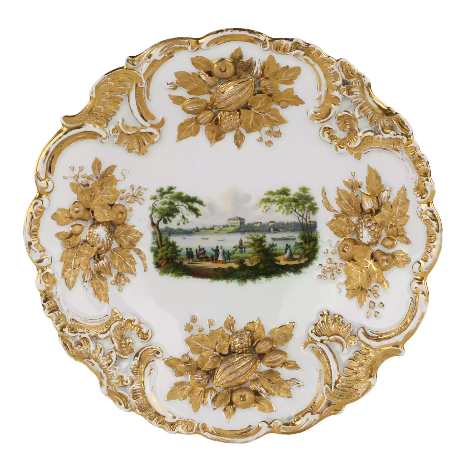Luxurious Decorative Dish With A View Of Zwickau. Meissen. 1815 1860.