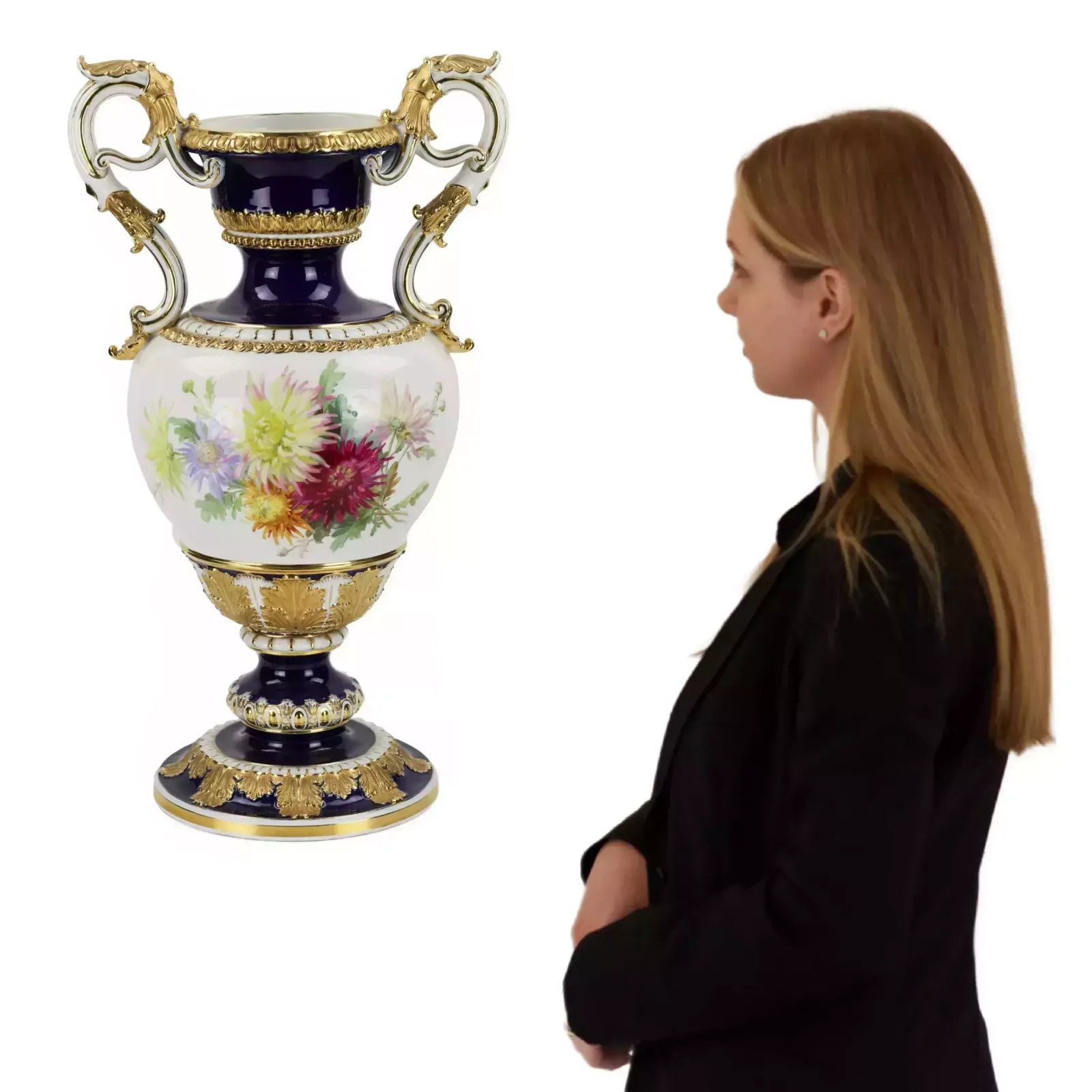 Large Salon Vase With Flowers. Ernst August Leuteritz. Meissen 19th Century photo vintage