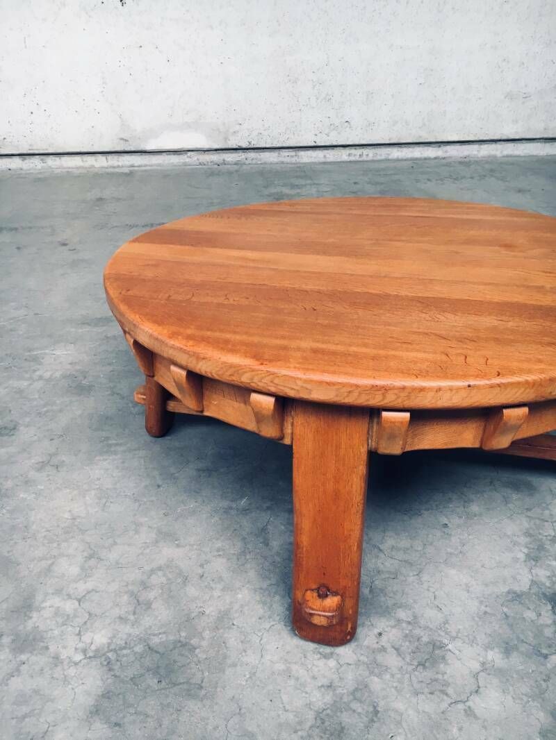 photo furniture Brutalistisch Vormgegeven Handgemaakte Eiken Salontafel, Nederland, Ca. Jaren 1950
