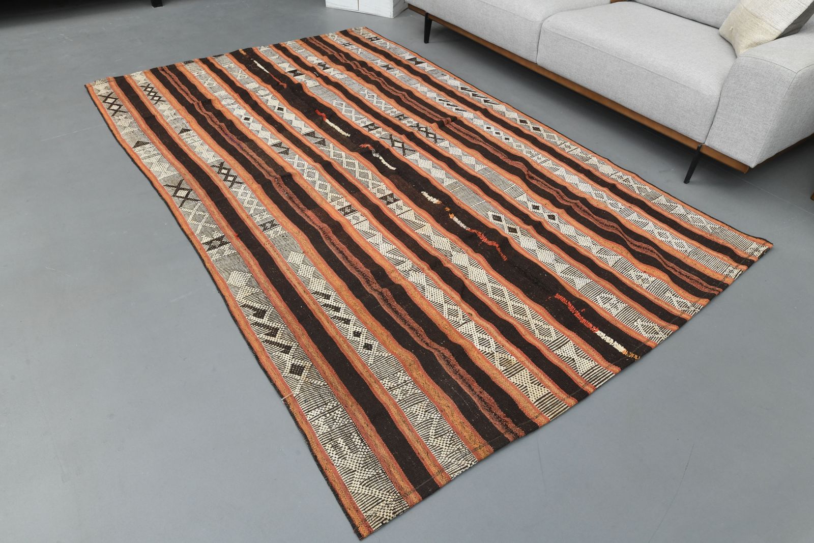 165x267 Cm Durable Brown Turkish Rug, Herki Area Rugs, Handwoven Oushak Area Carpet, Bohemian Style, Living Room Decor photo vinterior