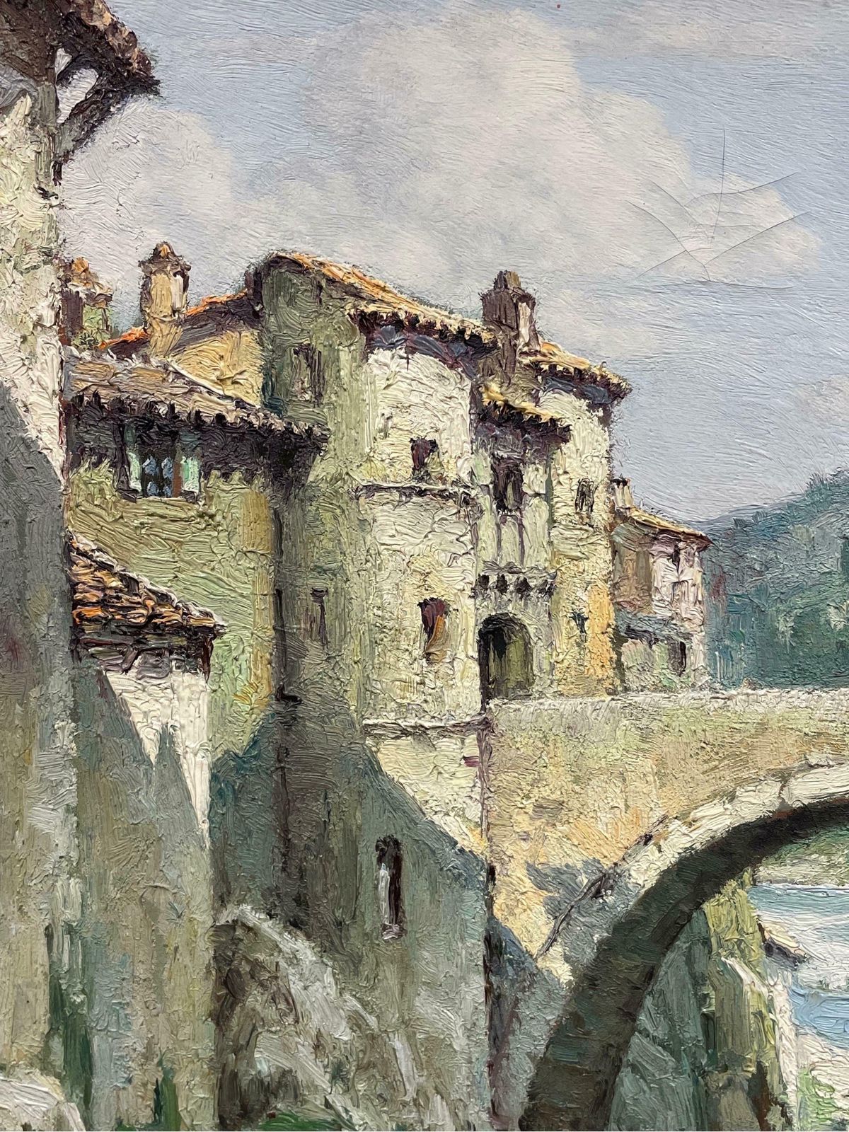 Felix Raoul Etevelarge 1950's French Impressionist Signed Old Bridge Over River Landscape1950's photo Art