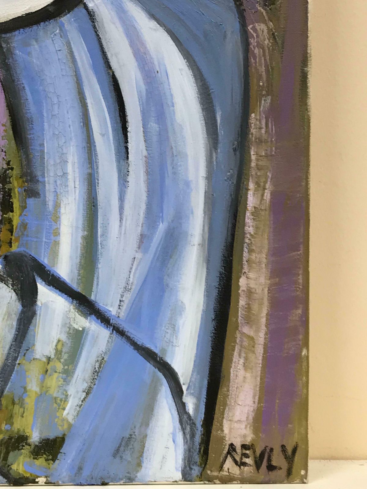 French Schoolabstract Contemporary French Oil Painting   Portrait Of A Figure In Blue, Signed photo buy