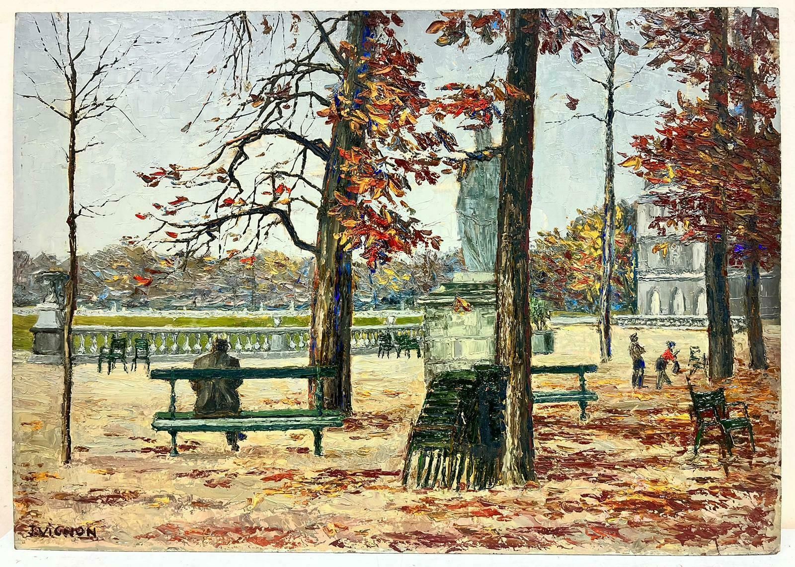Josine Vignonfigure Sat On In The Autumn Garden Of Luxembourg Thick Oil Impasto Landscape1960's photo furniture