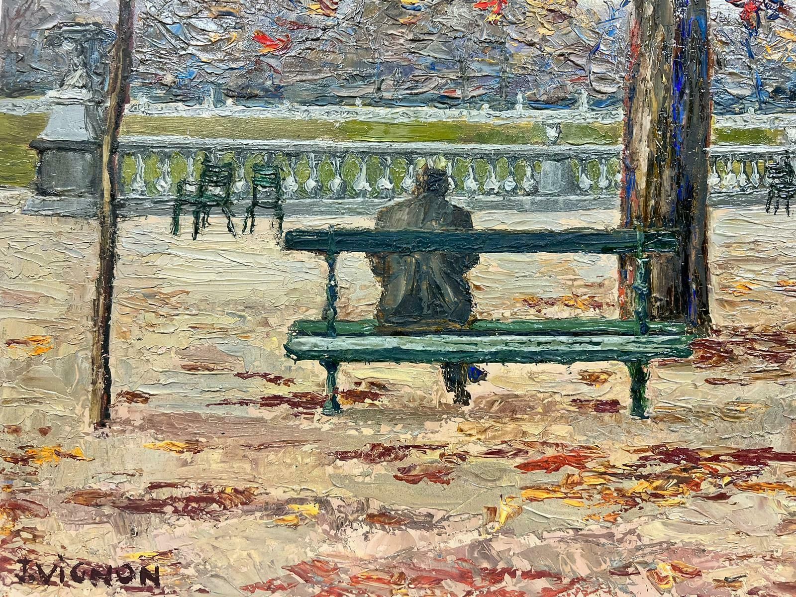Josine Vignonfigure Sat On In The Autumn Garden Of Luxembourg Thick Oil Impasto Landscape1960's photo for sale