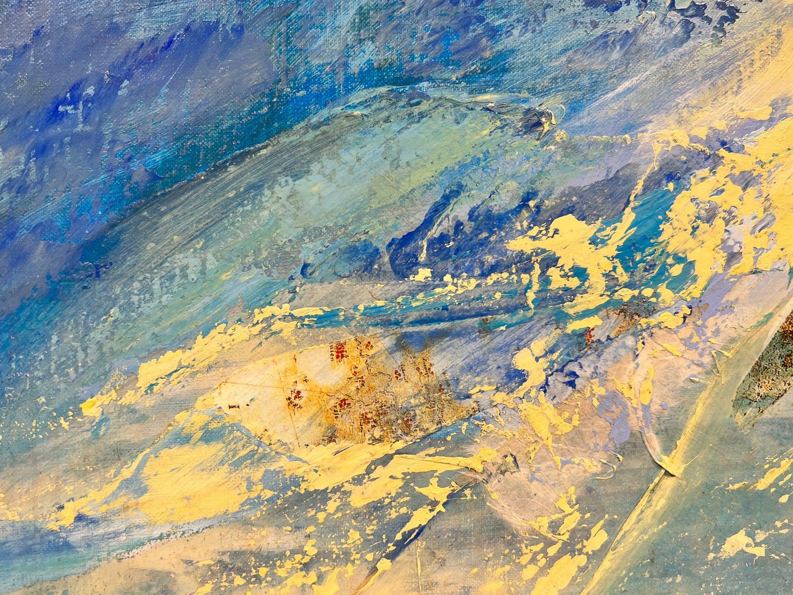 French Schoolfrench Modernist Signed Oil Blue Yellow Abstract Expressionist Painting Canvas1999 photo furniture