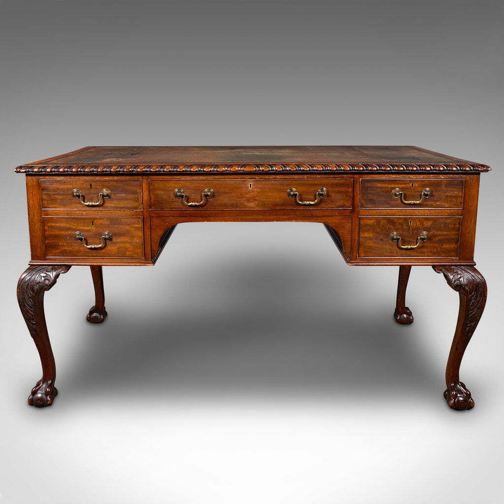 Antique Clerk's Desk, English, Leather, Partner, Home Office, Edwardian, C.1910 photo for sale