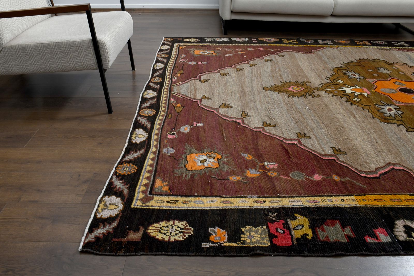 Burgundy Brown Vintage Turkish Oushak Rug, Wool Rugs, Oversized, Handmade, Living Room Carpet photo for sale