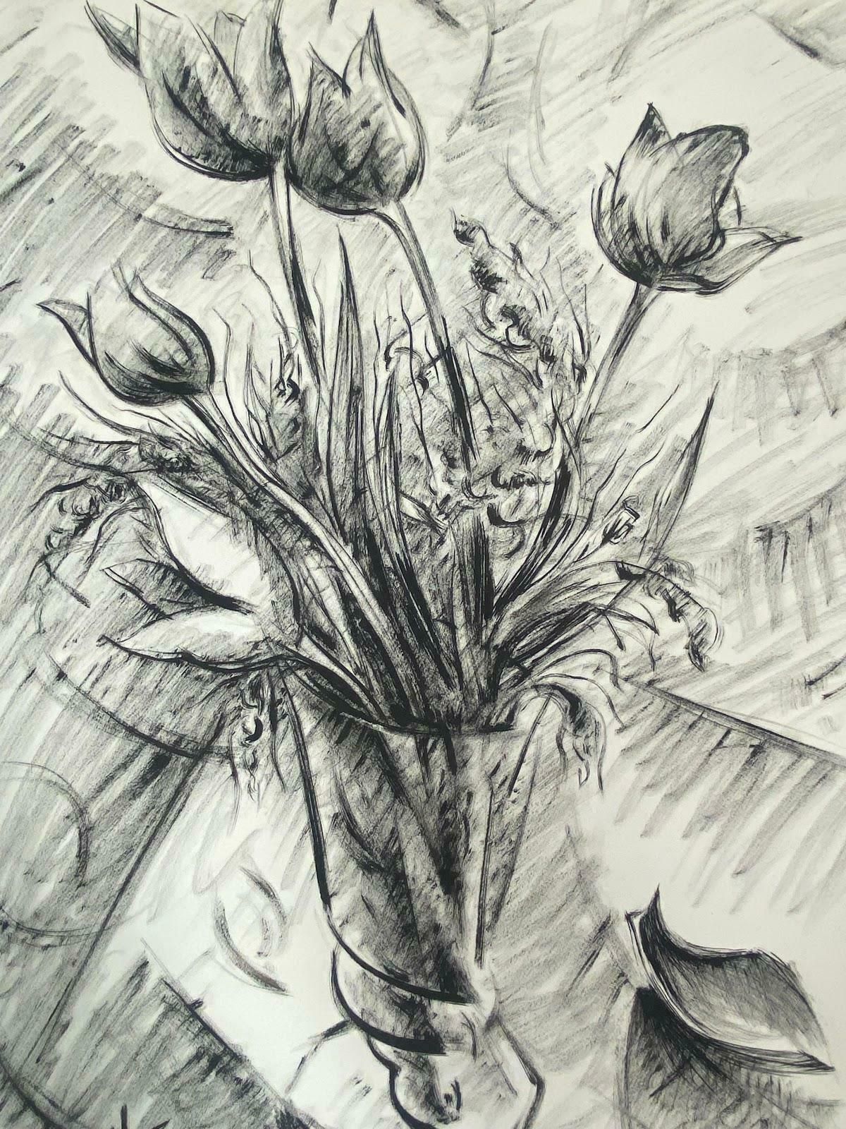 Paul Louis Bolot (French 1918 2003)20th Century French Modernist Monochrome Painting Of Tulips In A Vase 20th Century photo furniture