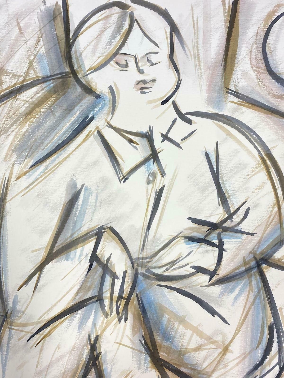 Paul Louis Bolot (French 1918 2003)french Modernist Painting Of A Blue Geometric Style Portrait20th Century photo furniture