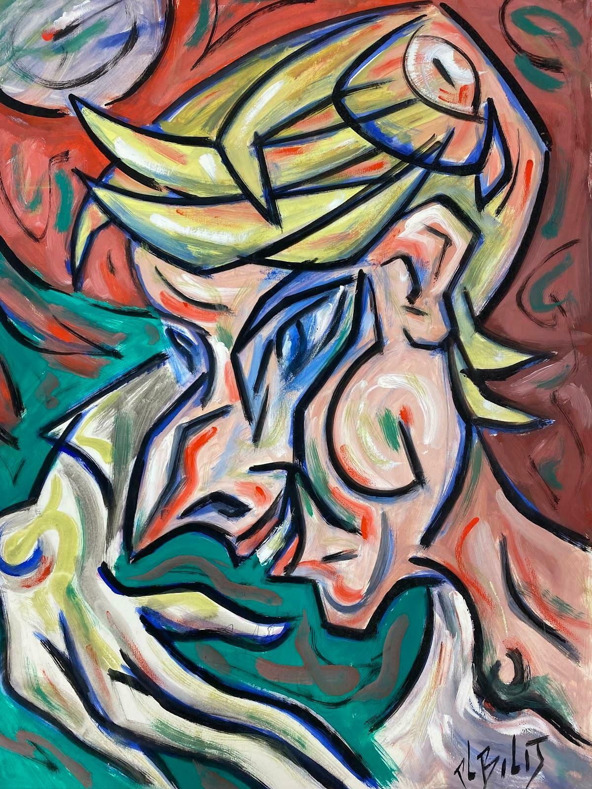 Paul Louis Bolot (French 1918 2003)20th Century French Modernist Painting Of A Wacky Blonde Male Caricature20th Century (1968) photo furniture