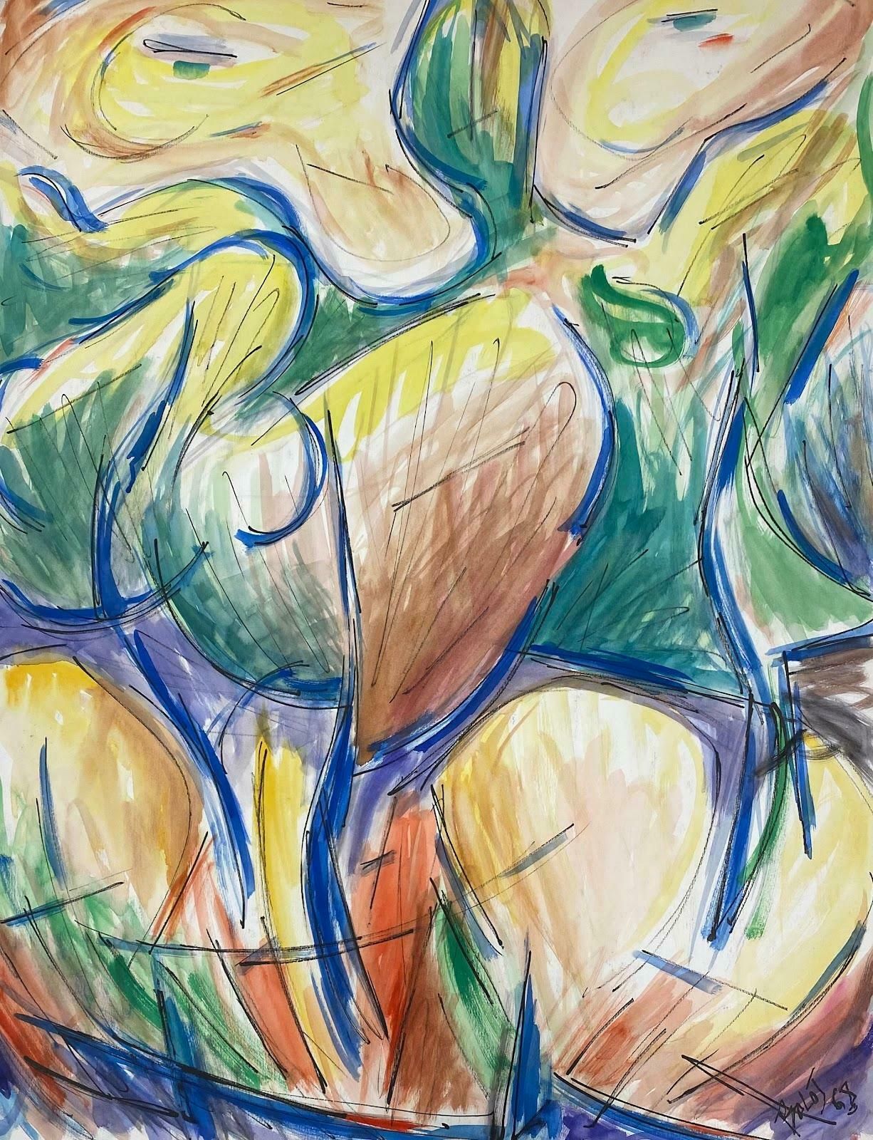 Paul Louis Bolot (French 1918 2003)20th Century French Modernist Painting Of A Wacky Blonde Male Caricature20th Century (1968) photo for sale