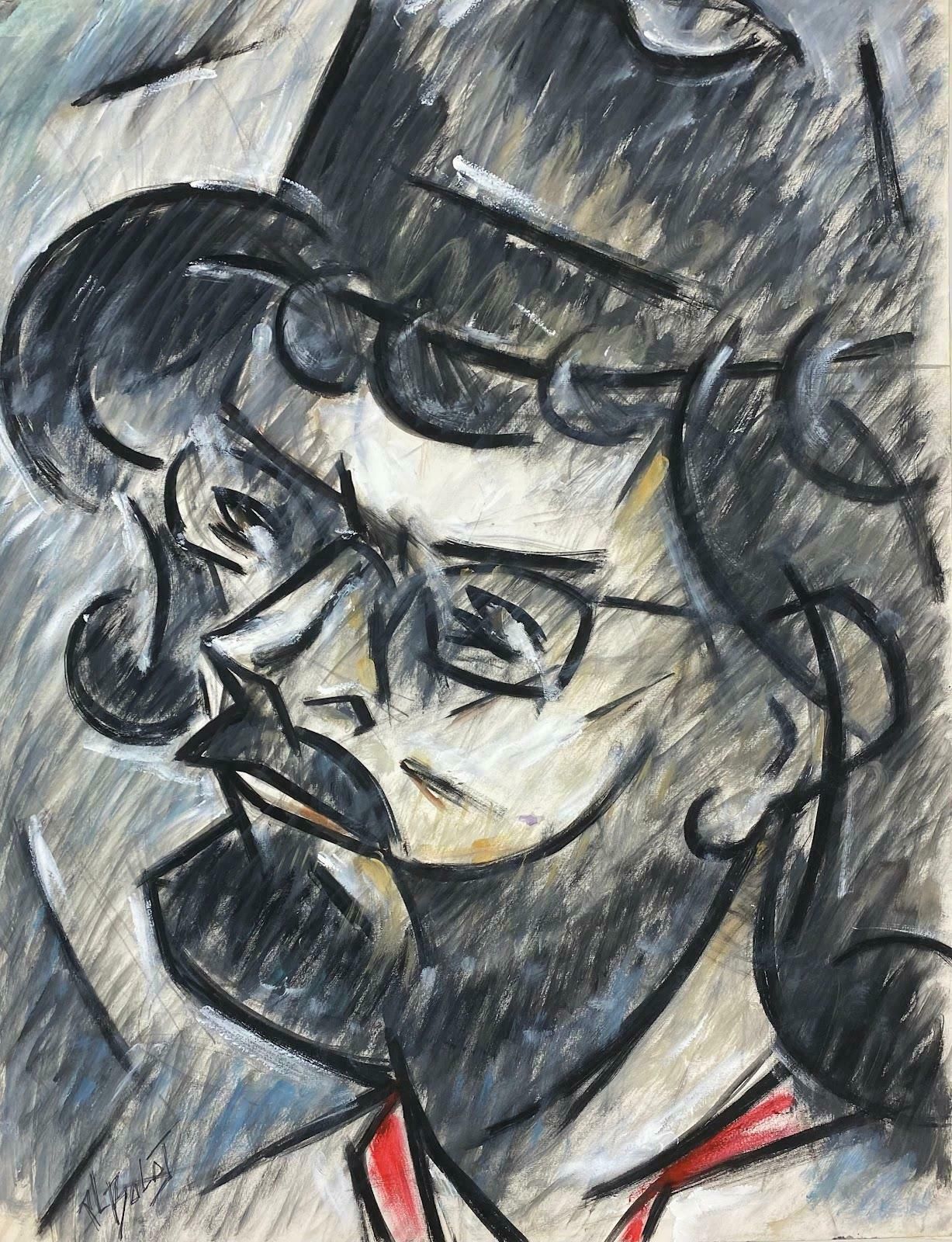 Paul Louis Bolot (French 1918 2003)french Painting Of A Gloomy Profile Portrait Of Bearded Male With Glasses20th Century